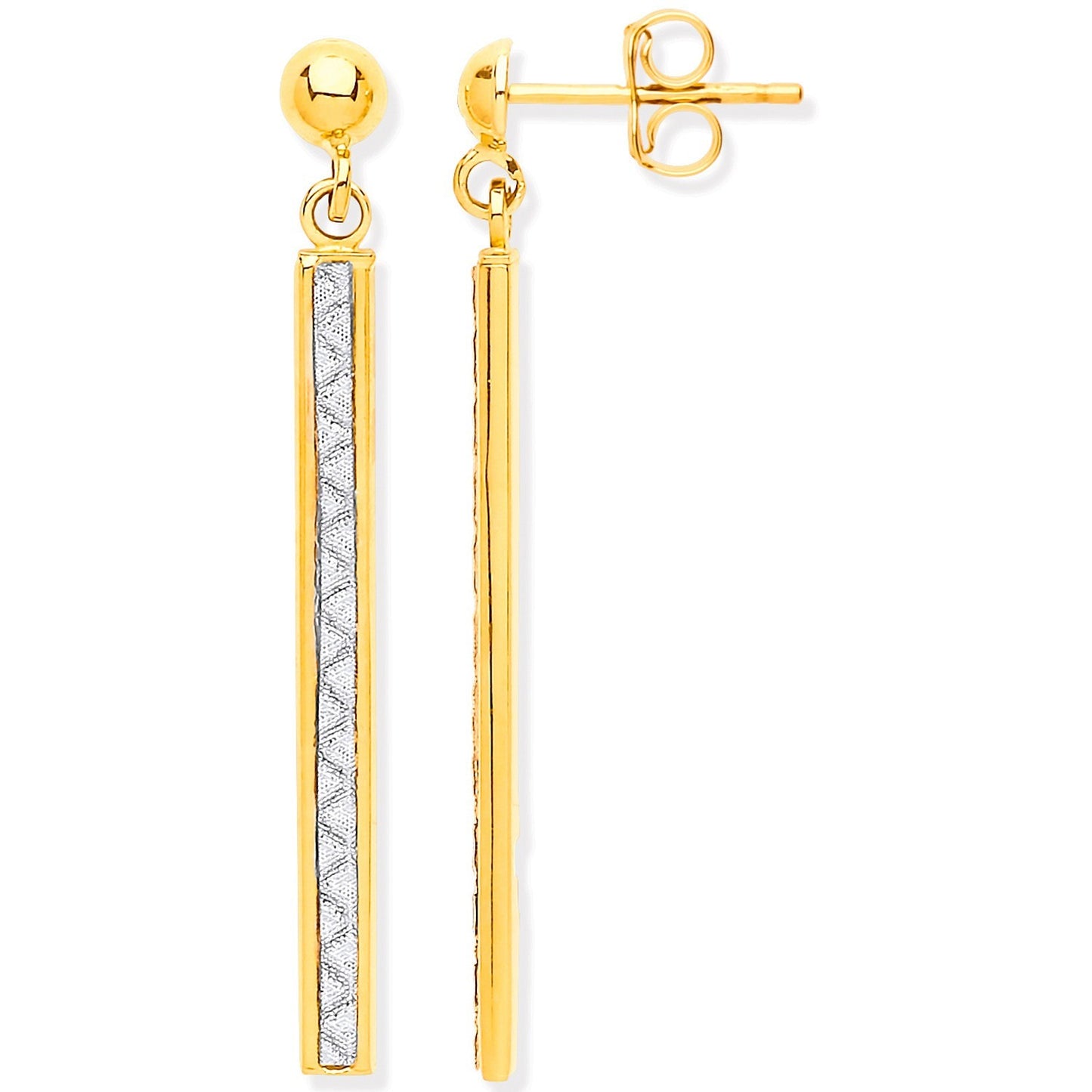Yellow Gold Bar Drop Earrings Glitter Effect 39mm Drops Hallmarked