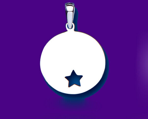 Silver Star Disc Pendant Sterling Silver 925 Hallmark 20mm All Chain Lengths