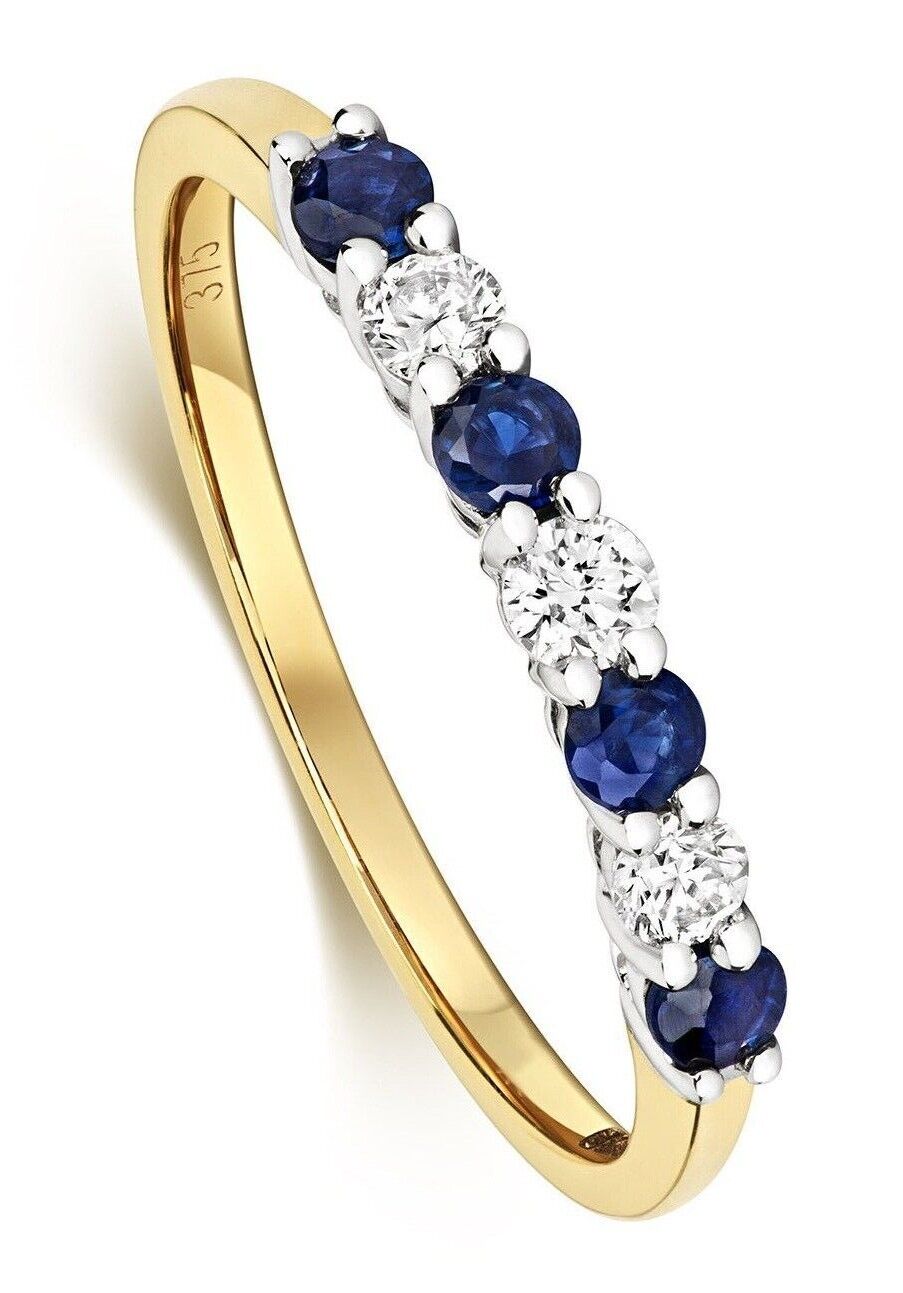 9ct Yellow Gold Sapphire and Diamond Eternity Ring 2mm Band Size J K L M N O P Q