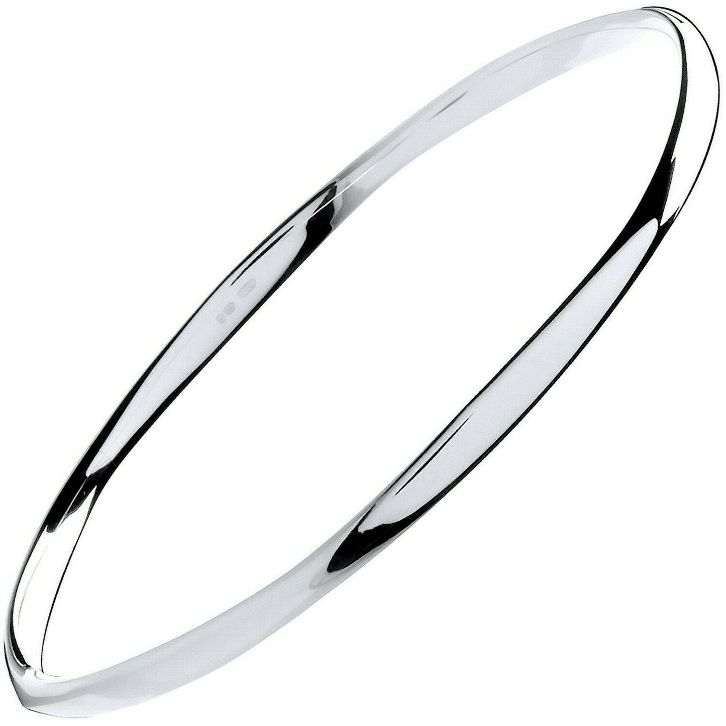 Silver Faceted Ladies Round Bangle British Made Full Hallmark Boxed