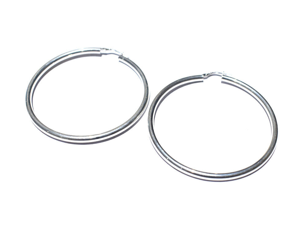 Silver Hoop Tube Earrings Creole Hoops 55mm Diameter 925 hallmark