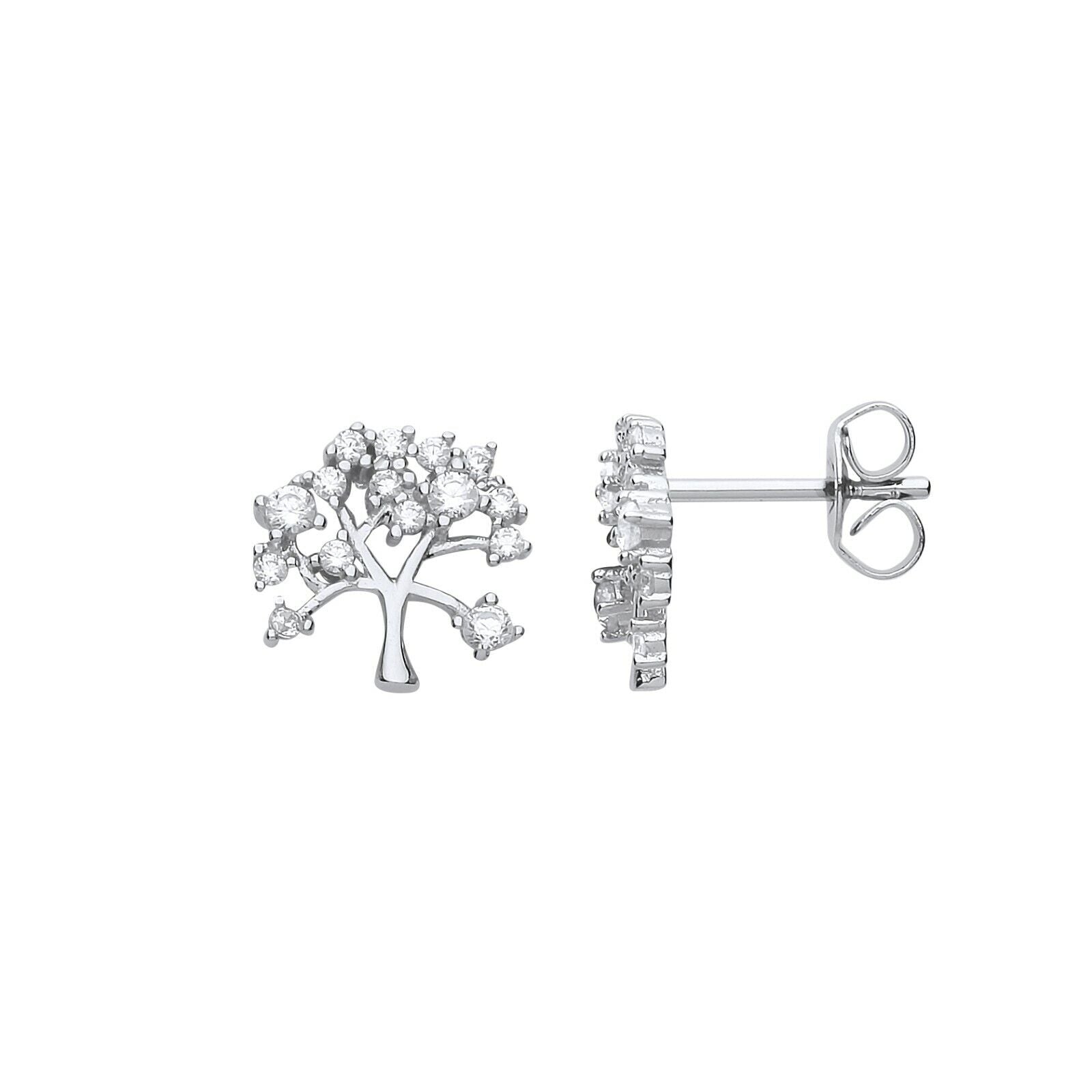Tree of Life Earrings Sterling Silver Stud Rhodium Plated 925 Hallmark