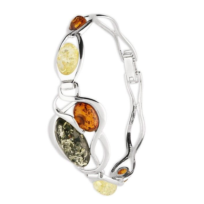 Multi Amber Abstract Heart Bangle Solid Sterling Silver Hallmarked