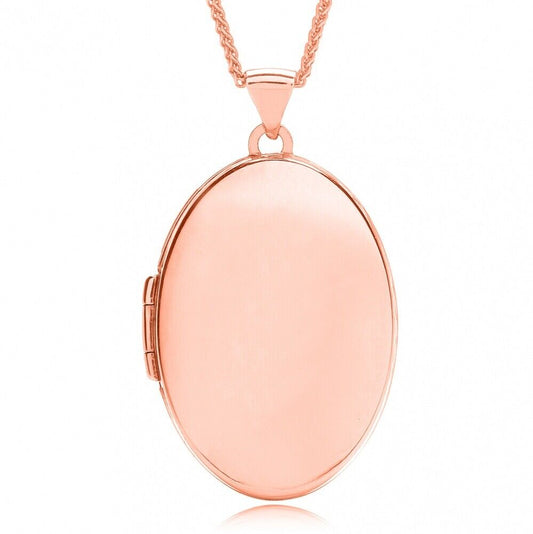 Rose Gold Oval Locket 18" Chain Solid Plain Hallmarked