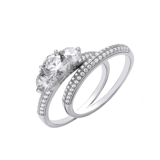 Sterling Silver Bridal Set Trilogy Half Eternity 925 Hallmark Size J-Q