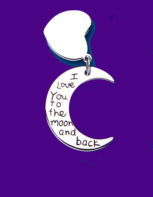 Silver Moon Heart Pendant I Love You To The Moon and Back 925 Stamp 14-24" Chain