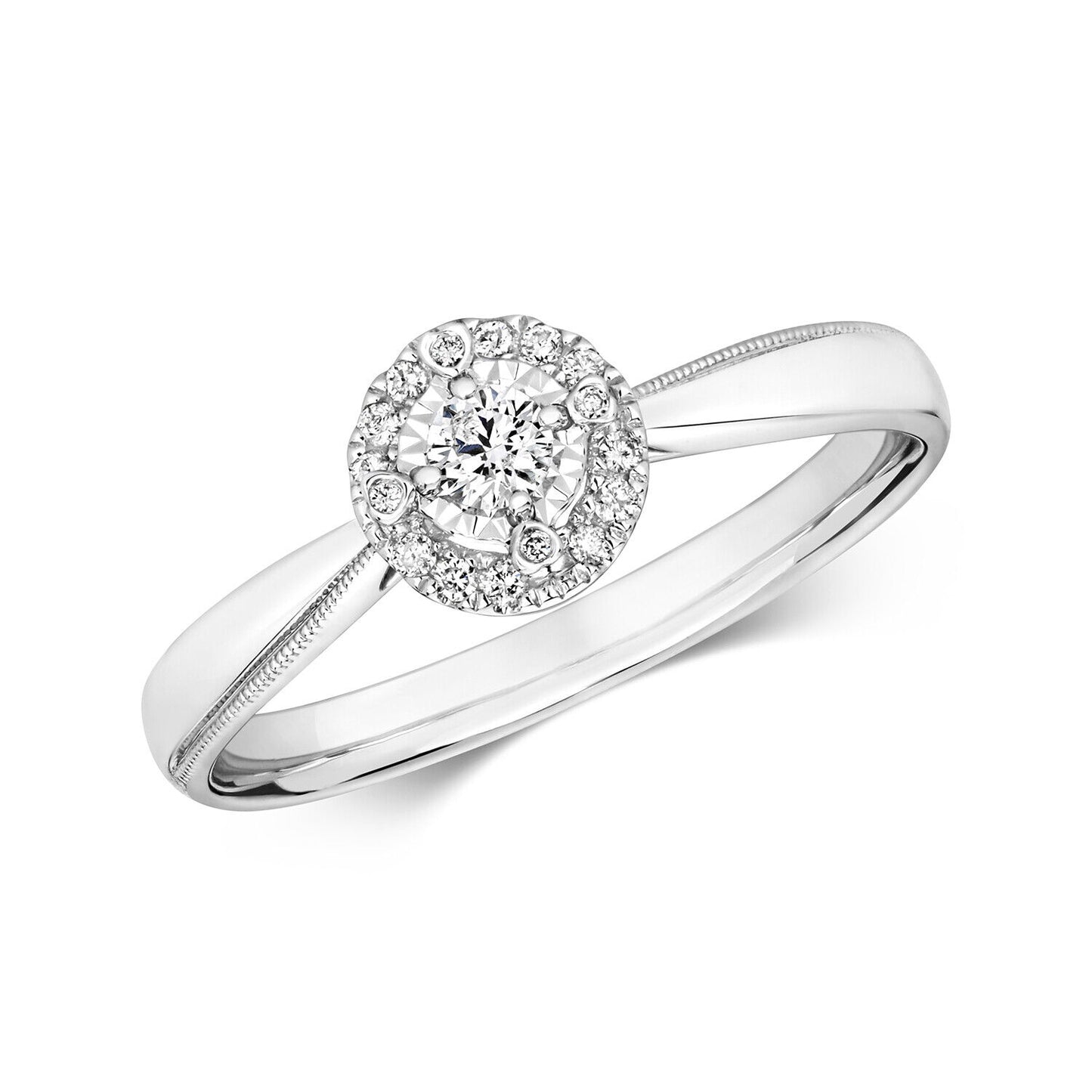 Real Diamond Ring Illusion 9ct White Gold Solitaire Cluster 0.15ctw