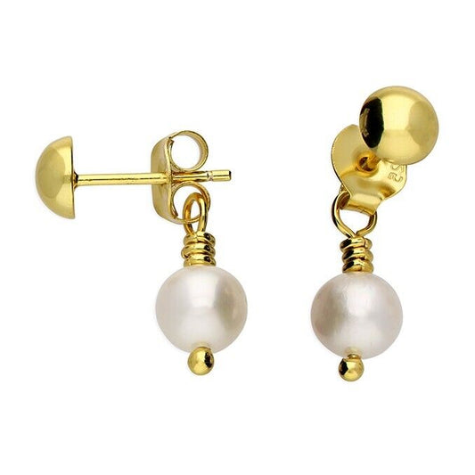 Back to Front Freshwater Pearl Drop Earrings 18ct Gold on Solid Sterling Silver
