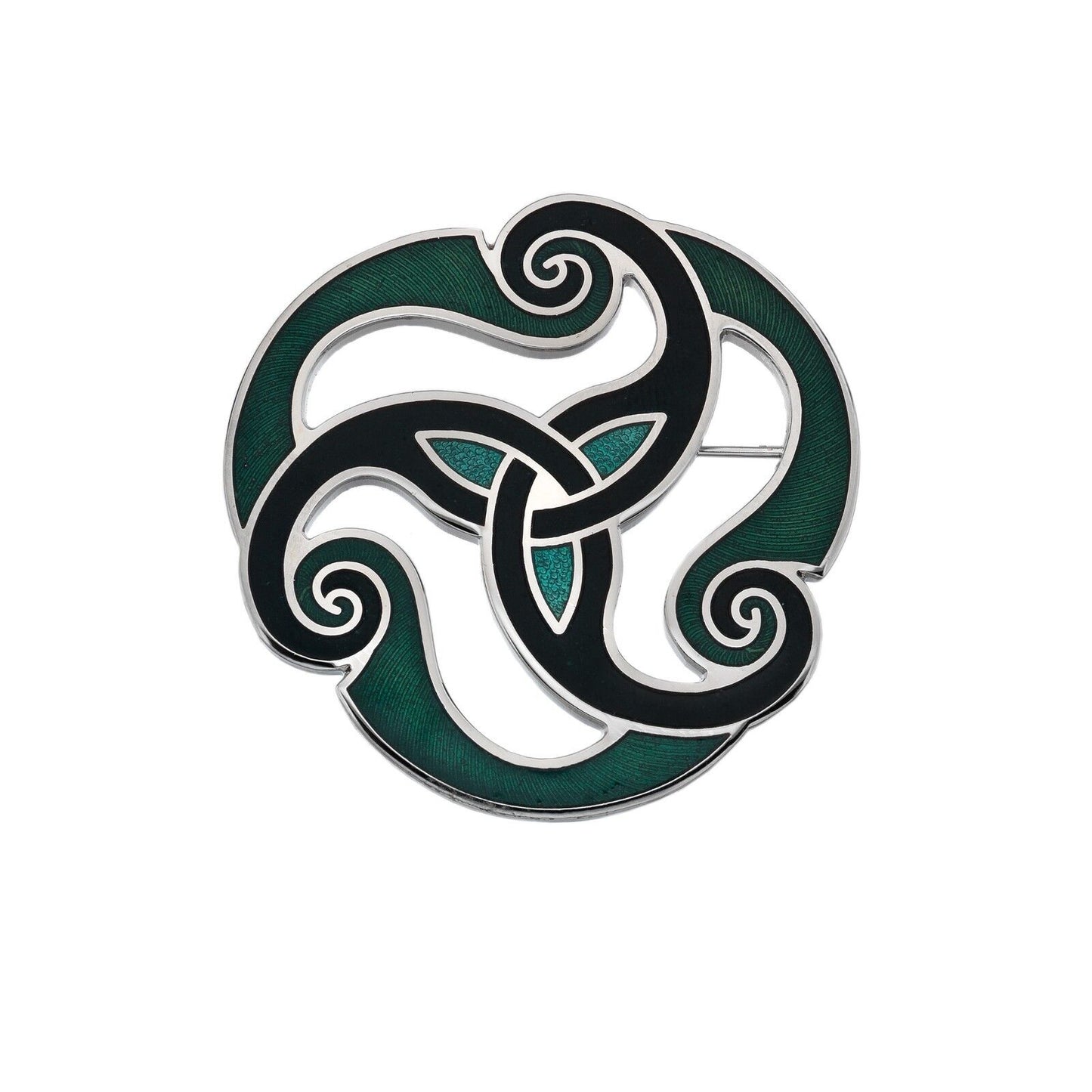 Green Celtic Triskele Brooch Silver Plated Brand New Gift Packaging