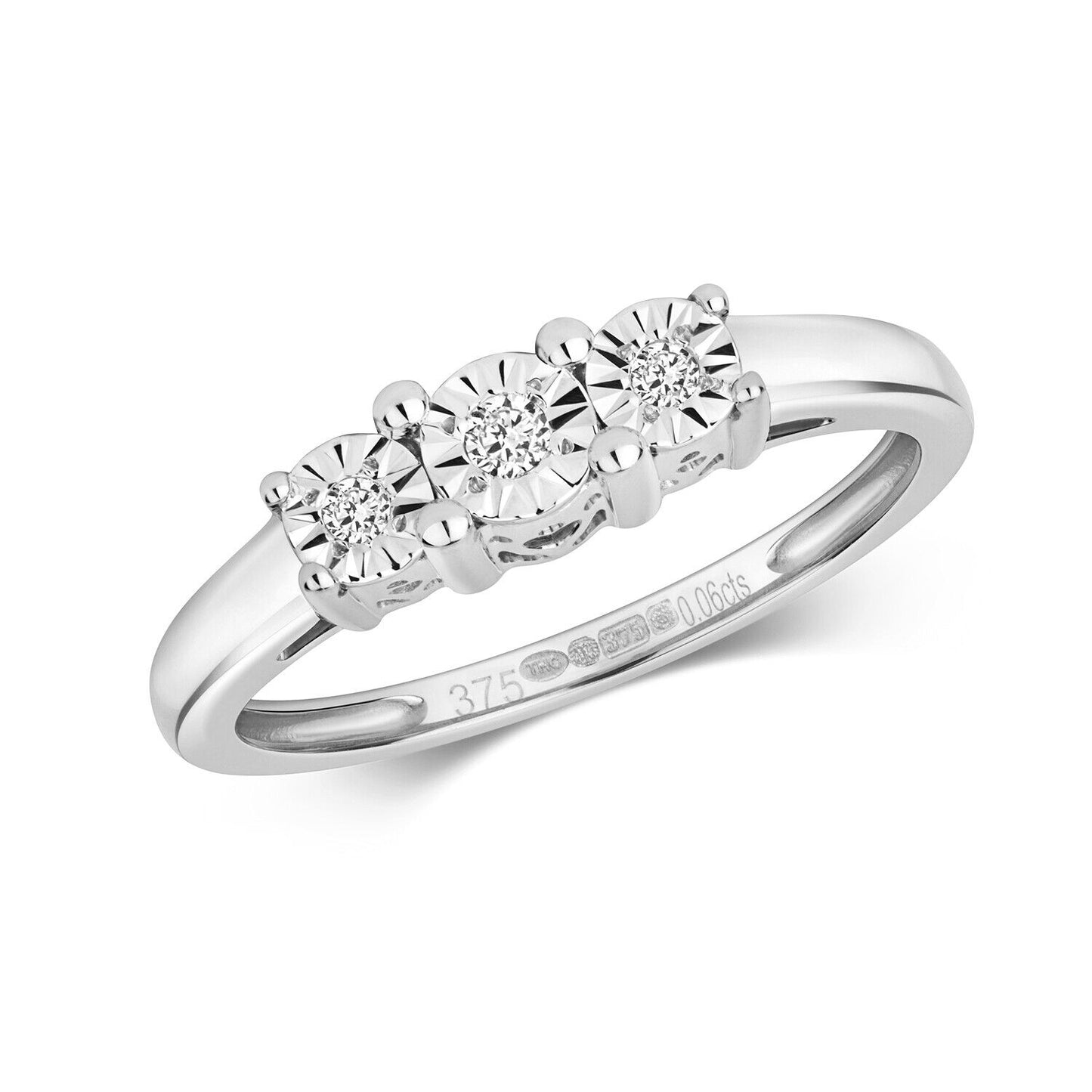 Real Diamond Trilogy Ring Solid White Gold Three Stone Engagement