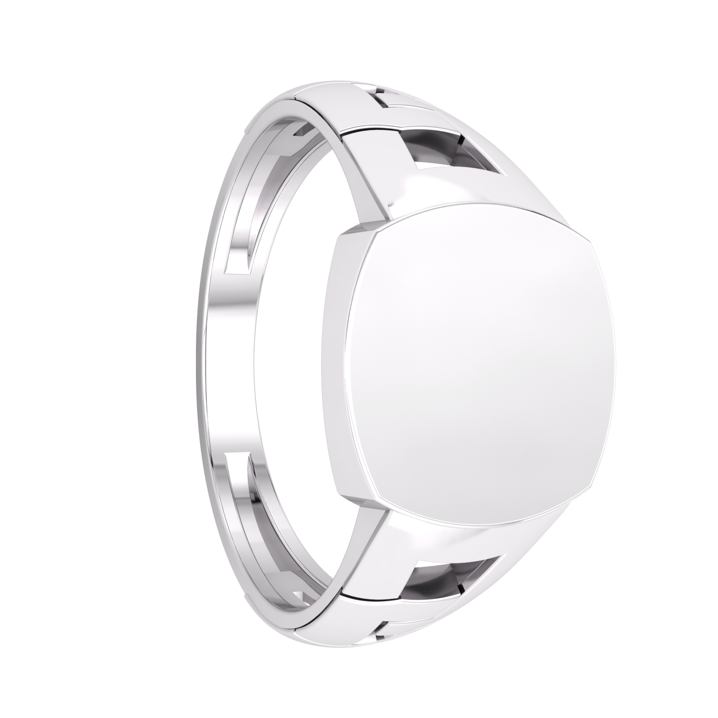 Gents Cushion Signet Ring Curb Sides Platinum Plate Solid Sterling Silver 925
