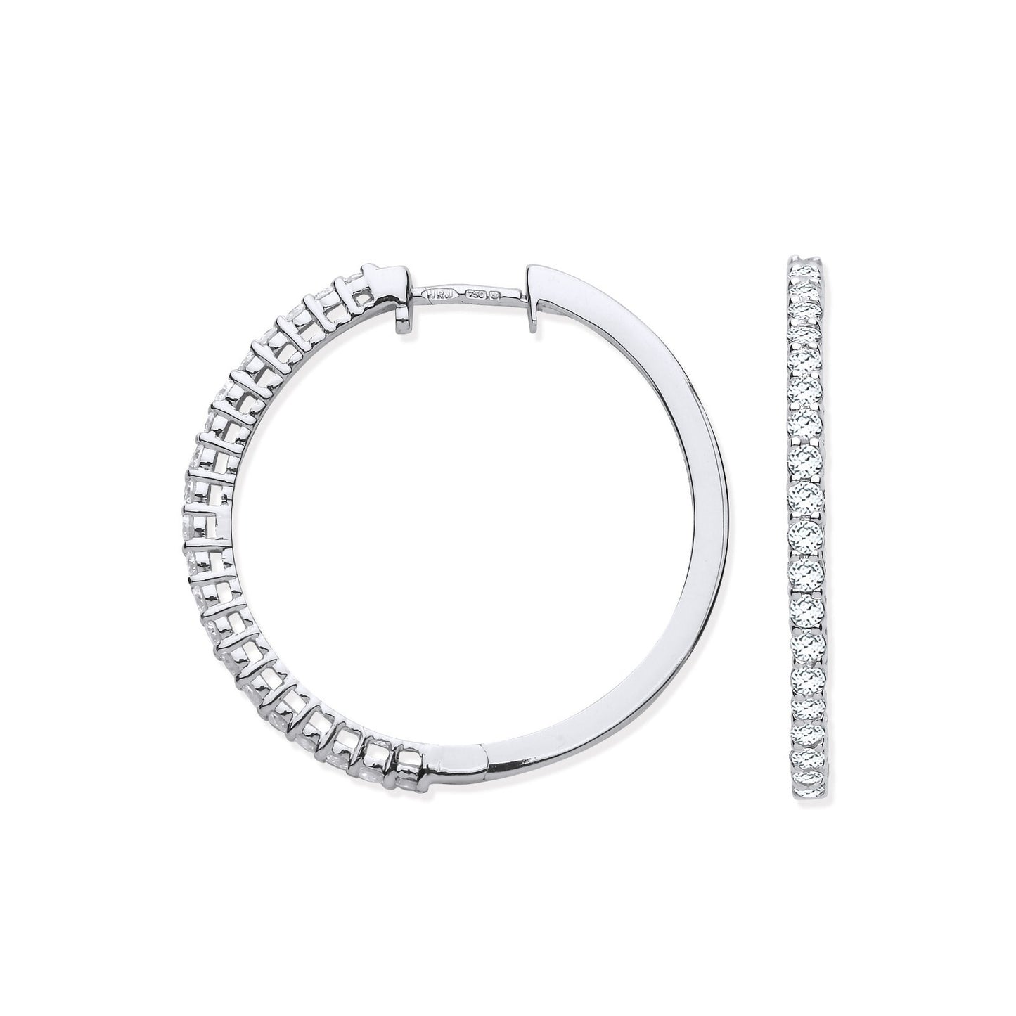 18ct White Gold 0.70ct Claw Set Diamond Hinged Hoop Earrings 26mm Diameter