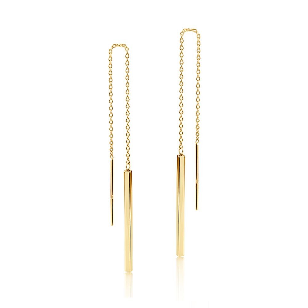 Yellow Gold Chain Threader Earrings 9ct Pull Through 119mm Length Hallmarked