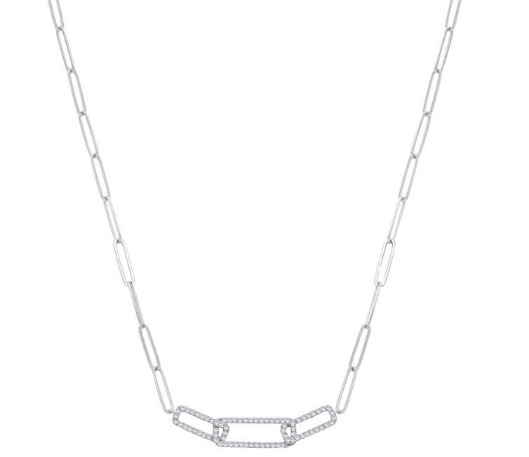 9ct White Gold 0.35ctw Diamond Rectangular Link Necklace Paper Chain