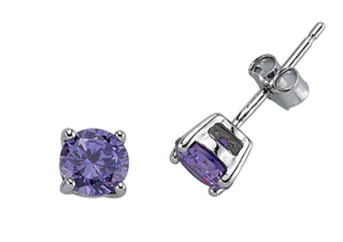 Round Amethyst Stud Earrings Solid Sterling Silver 5mm Solitaire 925 Stamp