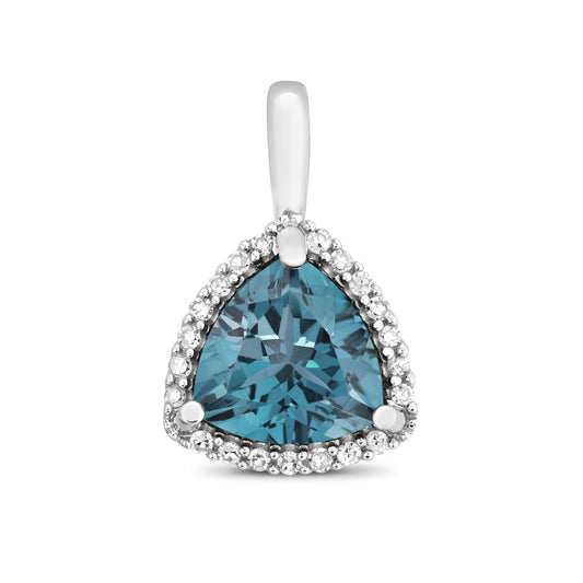 London Blue Topaz and Diamond Trillion Pendant 9ct White Gold Necklace