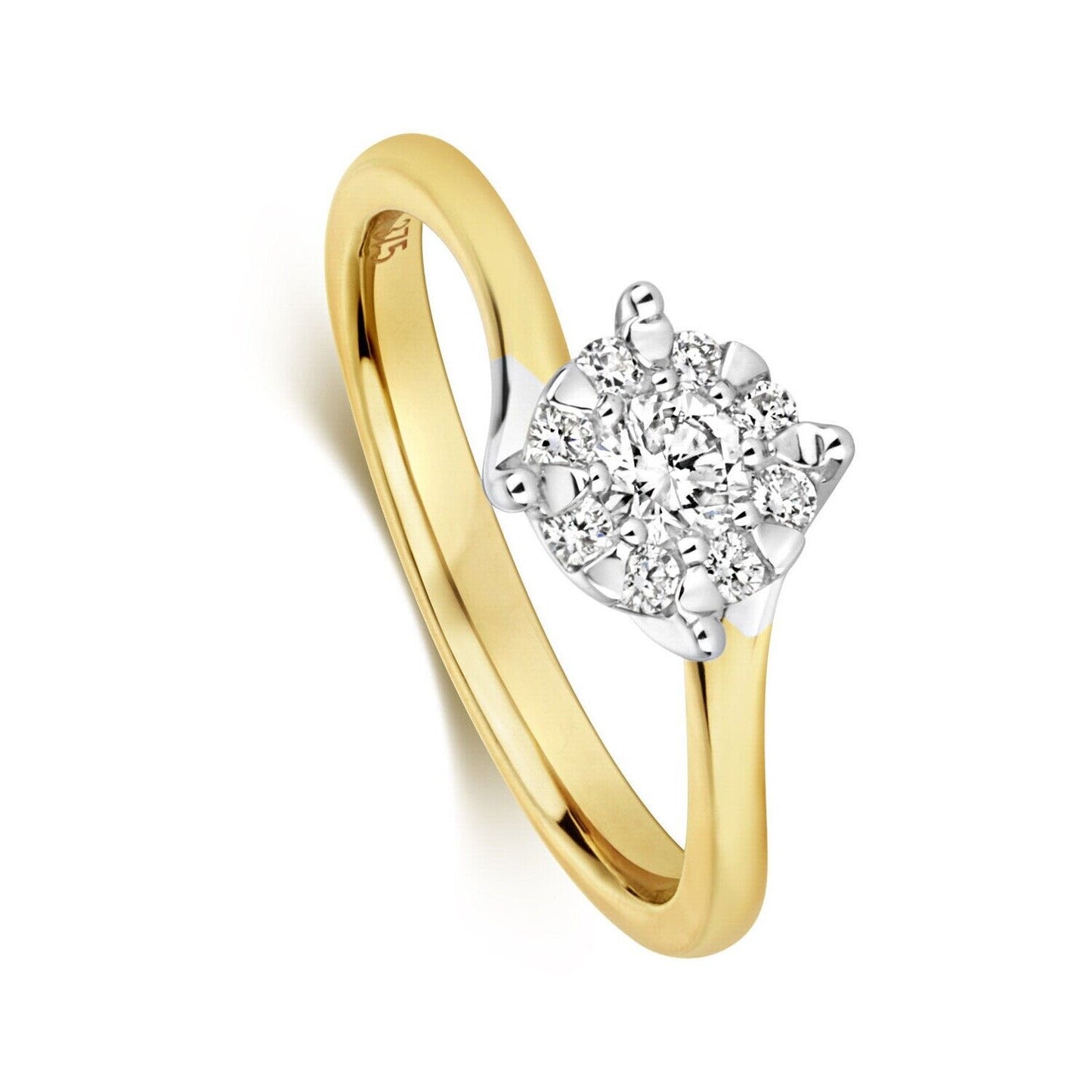 Real Diamond Twist Ring 9ct Yellow Gold Brilliant Set Solitaire Size J - Q