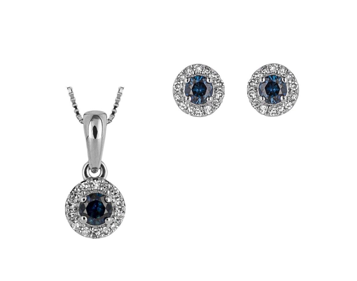 9ct White Gold Sapphire and Diamond Pendant and Earrings Set 16 18 or 20" Chain