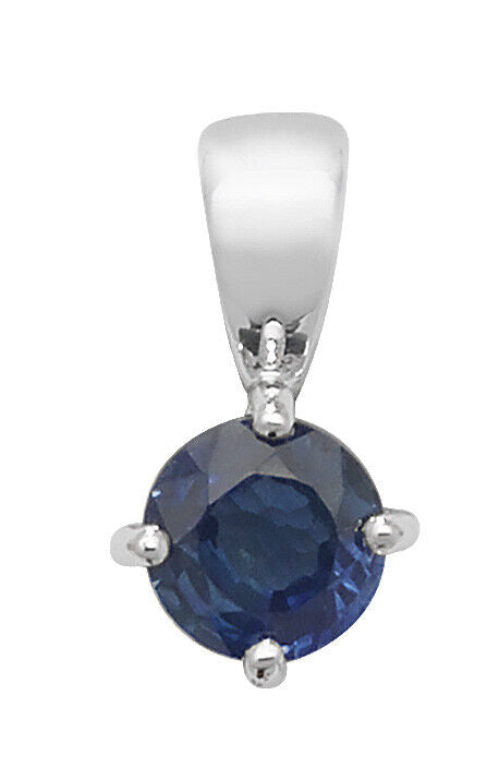 Sapphire Round Solitaire Pendant White Gold Hallmarked 18" Chain British Made