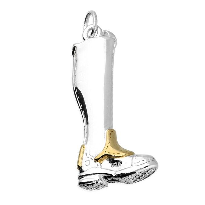 Riding Boot Pendant With 18k Yellow Gold Detail 925 Sterling Silver