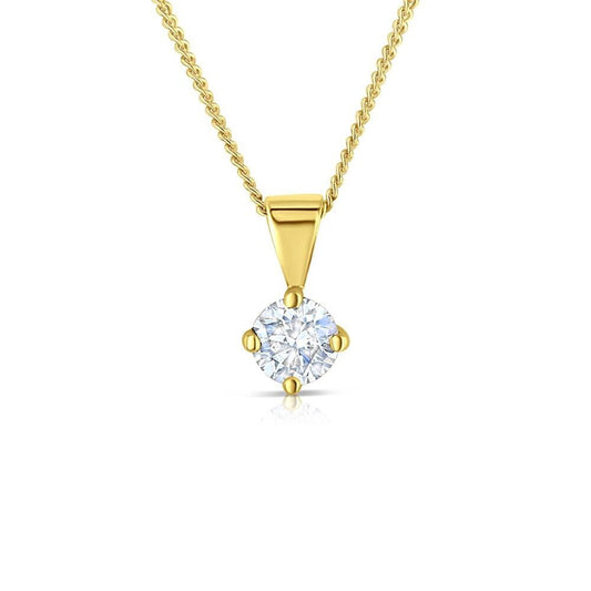 18ct Yellow Gold 0.25ct Claw Set Diamond Solitaire Pendant Hallmarked