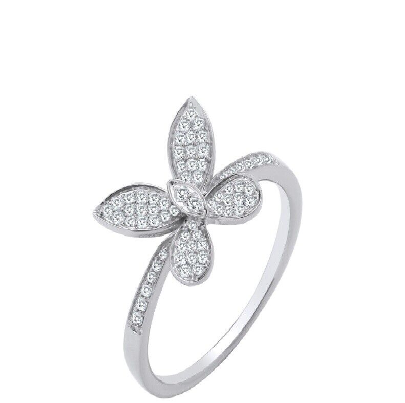 Real Diamond Butterfly Ring 9ct White Gold 0.27ctw Premium Diamonds