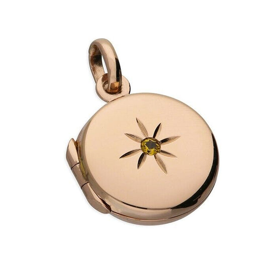 November Birthstone Silver Locket 18ct Rose Gold Plated with Citrine 18" Chain