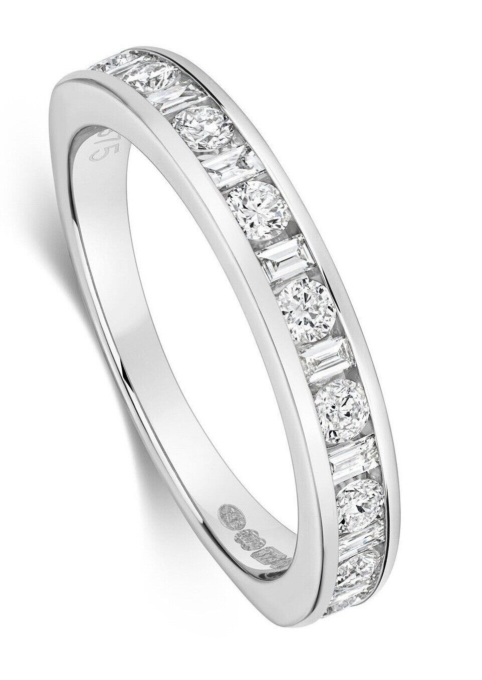 Real Diamond Half Eternity Ring 9ct White Gold Round and Baguette Diamonds