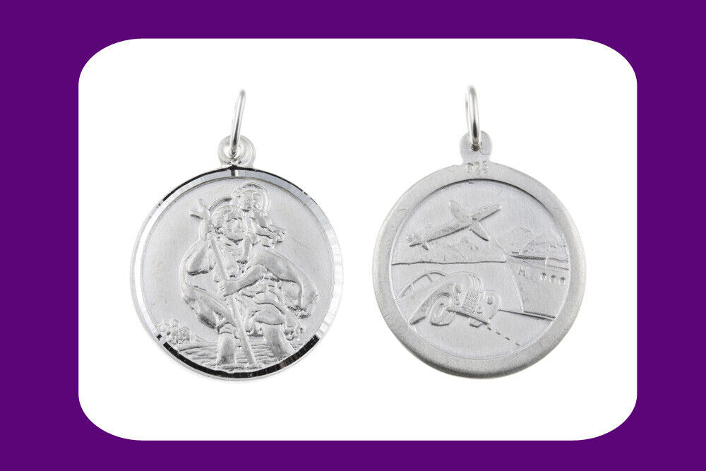 Large Saint Christopher Pendant Sterling Silver 925 Hallmark All Chain Lengths