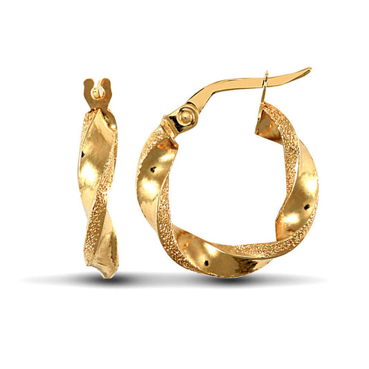 9ct Yellow Gold Hoop Polished/Frost Style Earrings British Made Hallmarked 17mm