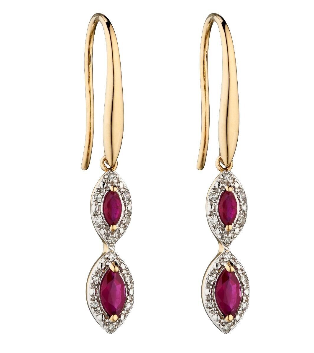 9ct Gold Ruby and Diamond Marquise Pendant and Earrings Set 16 18 or 20" Chain