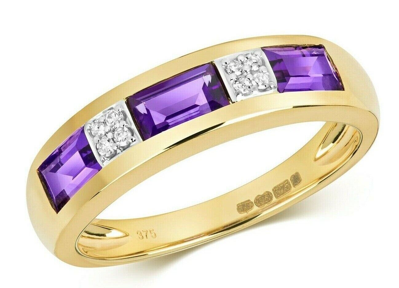 9ct Yellow Gold Real Amethyst and Diamond Eternity Ring Band Anniversary