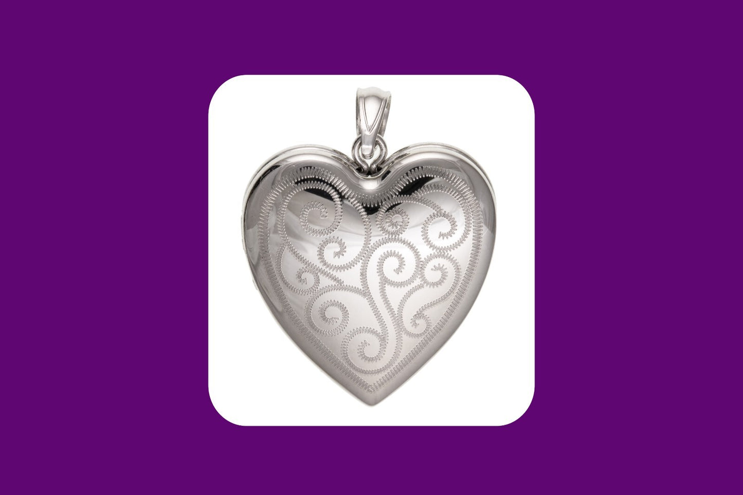 Patterned Heart Family Locket 4 Photo Solid Sterling Silver 925 Hallmark 24mm