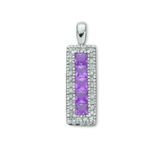 9ct White Gold Pink Sapphire and Diamond Rectangular Pendant