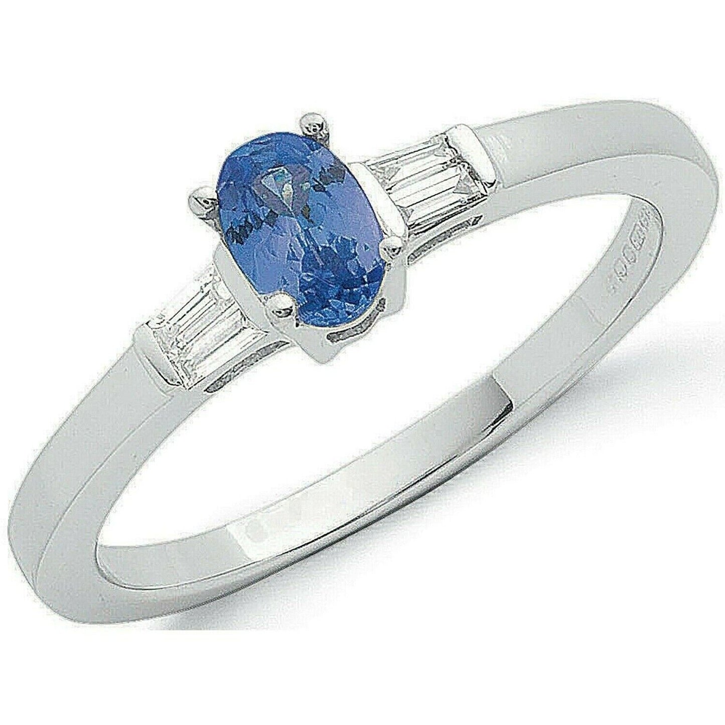 9ct White Gold 0.11ct Diamond Baguette & 0.48ct Tanzanite Ring