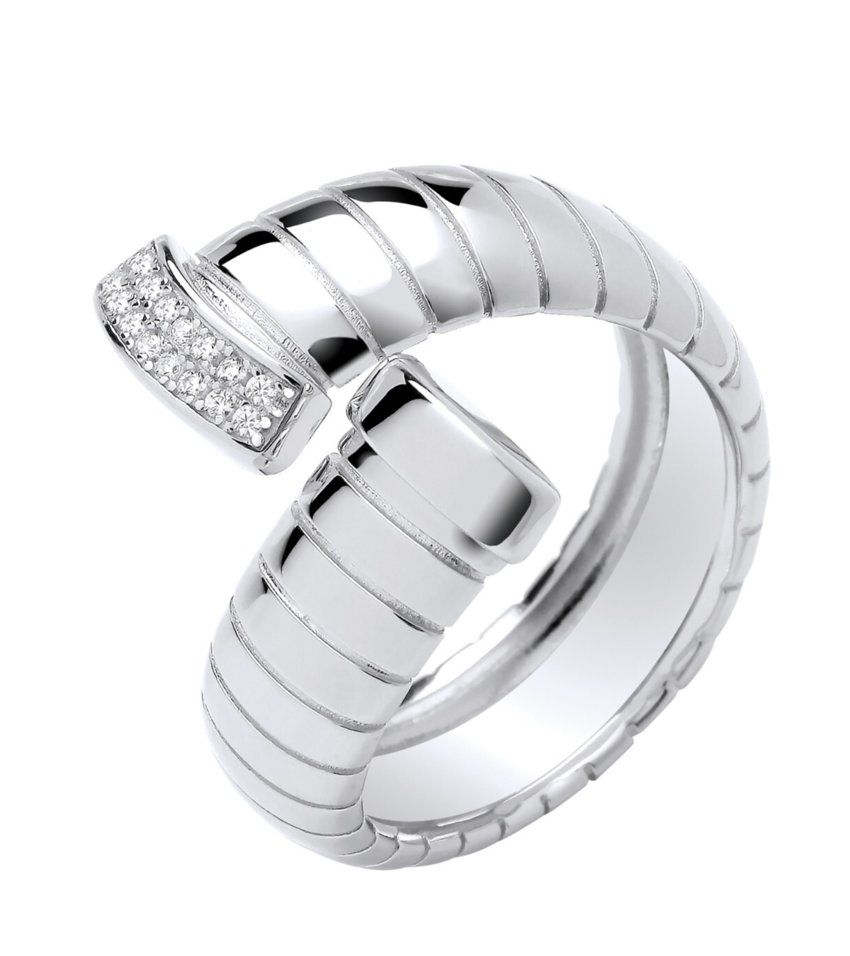 Sterling Silver Ribbed Cross Over Ring Sizes J - Q British Made 925 Hallmarked