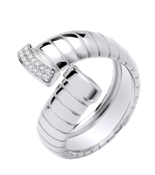 Sterling Silver Ribbed Cross Over Ring Sizes J - Q British Made 925 Hallmarked