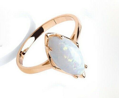 9ct Yellow Gold Opal Marquise Ring Solitaire Cocktail Statement Fully Hallmarked