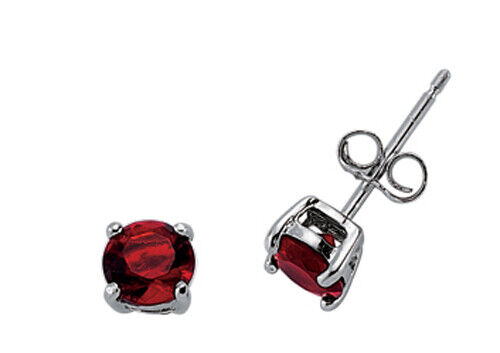 Round Garnet Stud Earrings Solid Sterling Silver 5mm Solitaire 925 Stamp