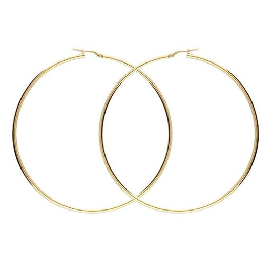 Large Hoop Earrings 70mm 18ct Yellow Gold on 925 Sterling Silver