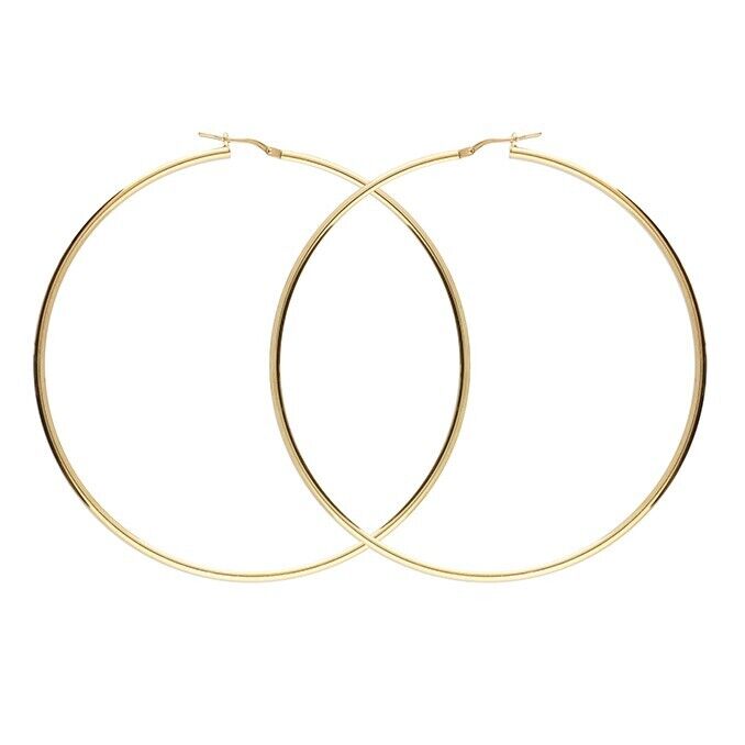 Large Hoop Earrings 70mm 18ct Yellow Gold on 925 Sterling Silver