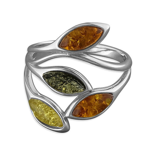 Mixed Amber Leaves Statement Ring Solid Sterling Silver 925 Brand New
