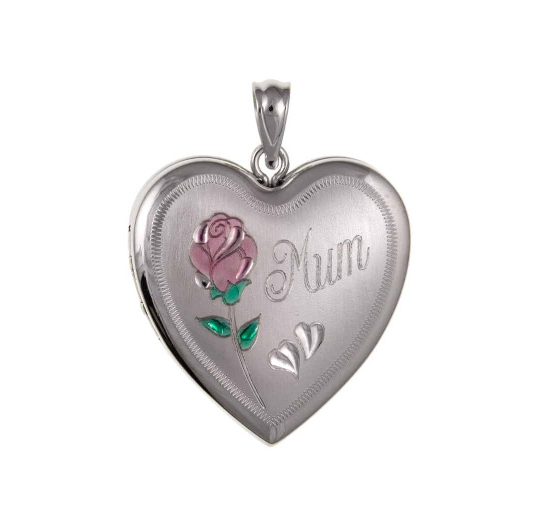 Mum Rose Heart Family Locket 4 Photo Solid Sterling Silver 925 Hallmarked 24mm
