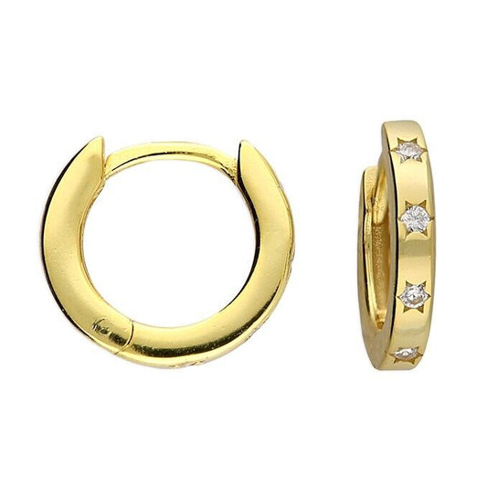 Men's Star Huggie Hoop Earring Single Earring 18ct Yellow Gold on 925 Silver
