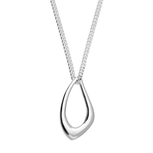 Organic Open Teardrop Necklace 18 inch Chain 925 Sterling Silver 925 hallmark