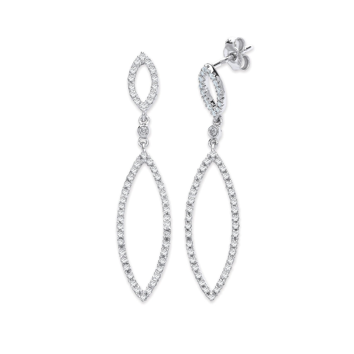 9ct White Gold 0.50ct Diamond Marquise Drop Earrings 42mm Length Hallmarked