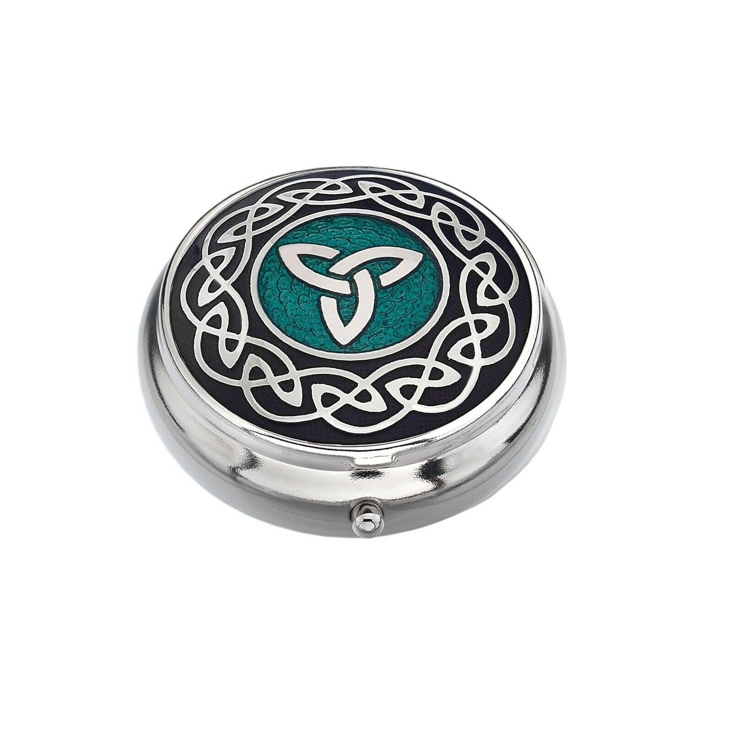 Pillbox Silver Plated Celtic Trinity Knot Black Brand New and Boxed