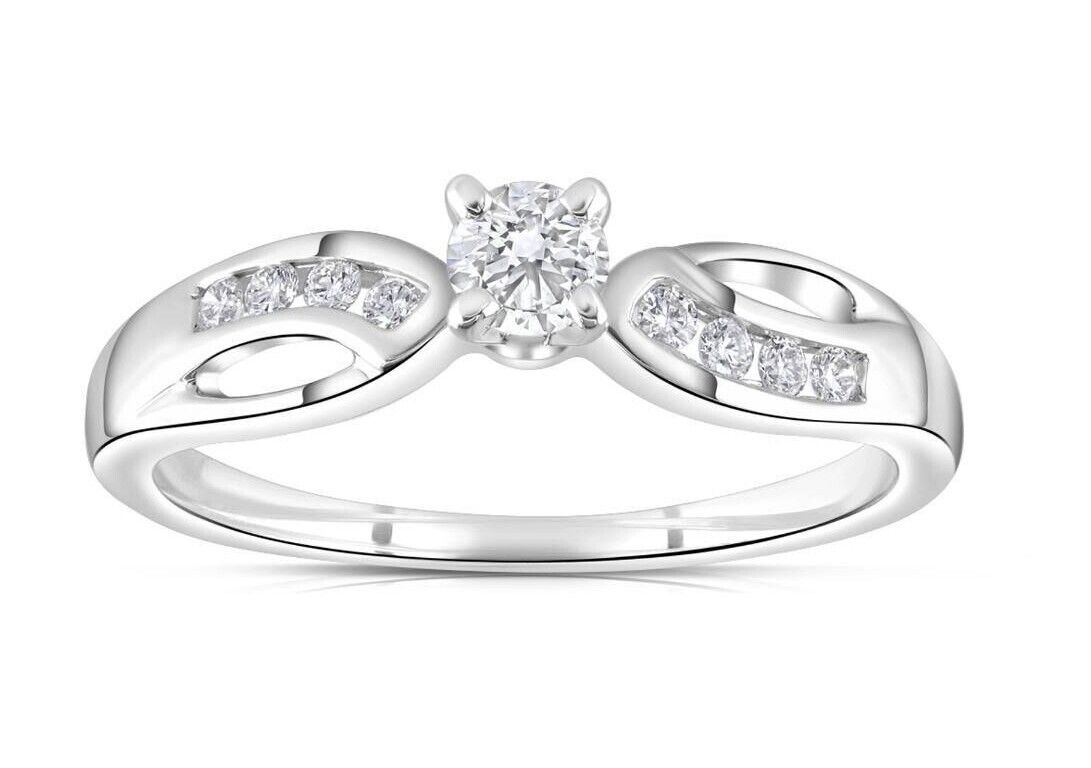 9ct White Gold 0.26ct Diamond Solitaire Engagement Ring Size J - Q