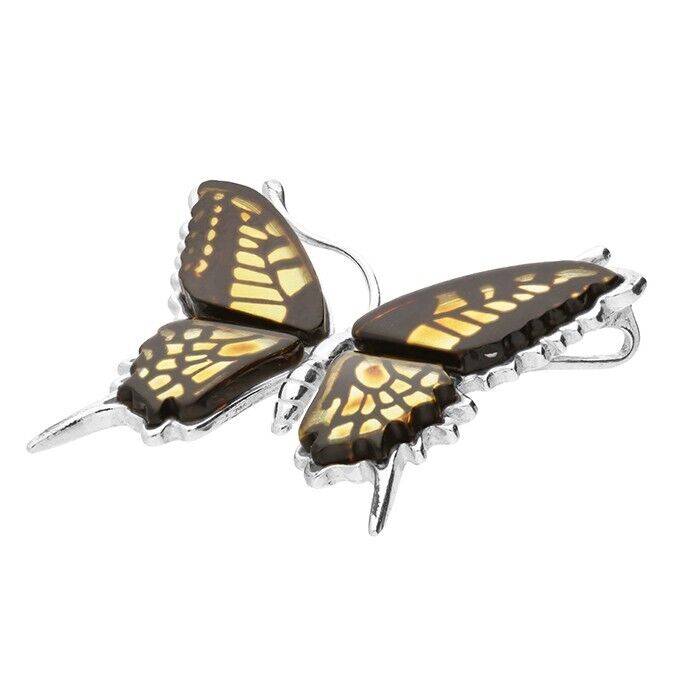 Gorgeous Amber Butterfly Pendant and Chain Solid Sterling Silver 925
