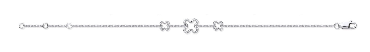 9ct White Gold Four Leaf Clover 0.11ctw Diamond Bracelet Made in London